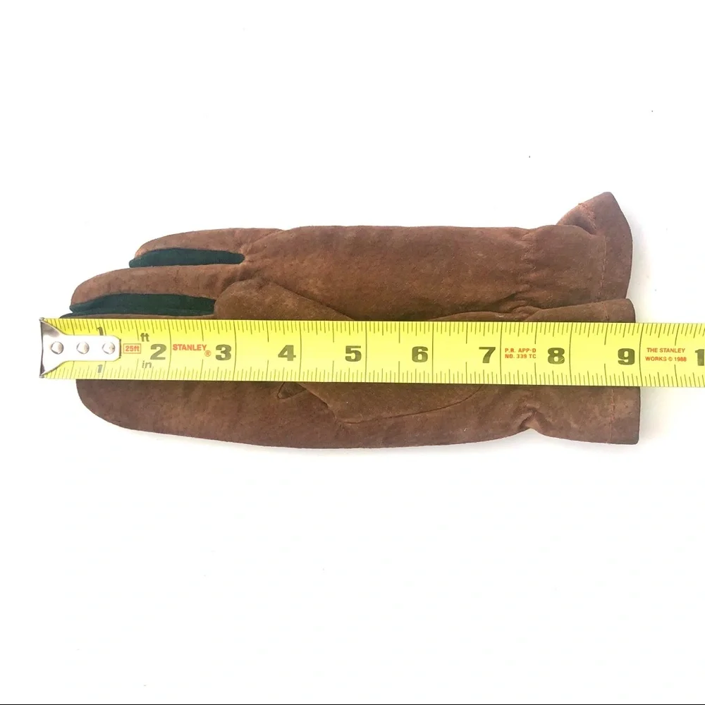 Vintage Chocolate Brown Genuine Leather Suede Gloves